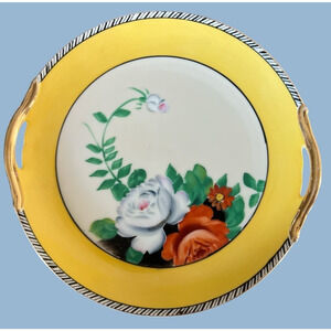 1920s Deco Morimura Noritake Hand Painted Gold Rim Plate Platter Yellow Floral